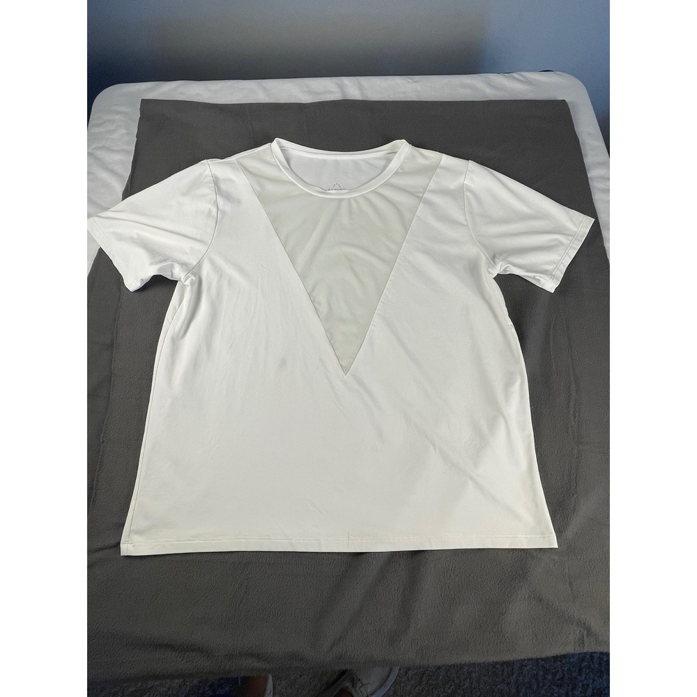 Varley Womens White Mesh Short Sleeve Activewear Training Top Size Medium